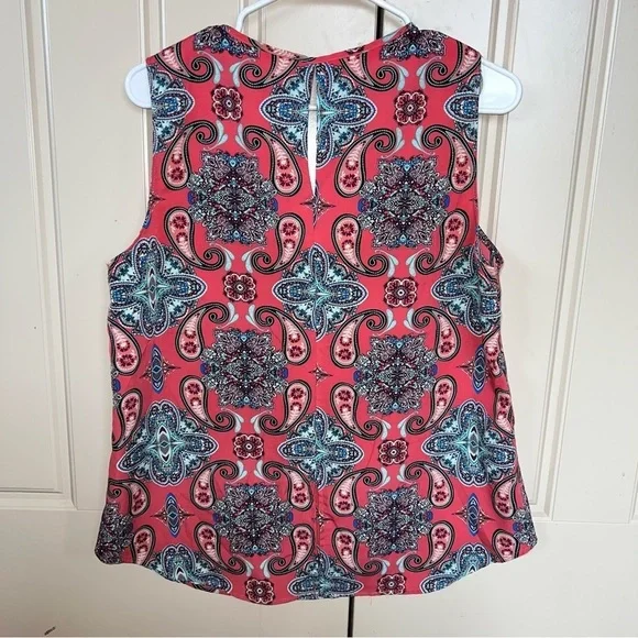 Verse Multicolor Coral Paisley Sleeveless Blouse Size Large Made in the U.S. - Picture 8 of 14